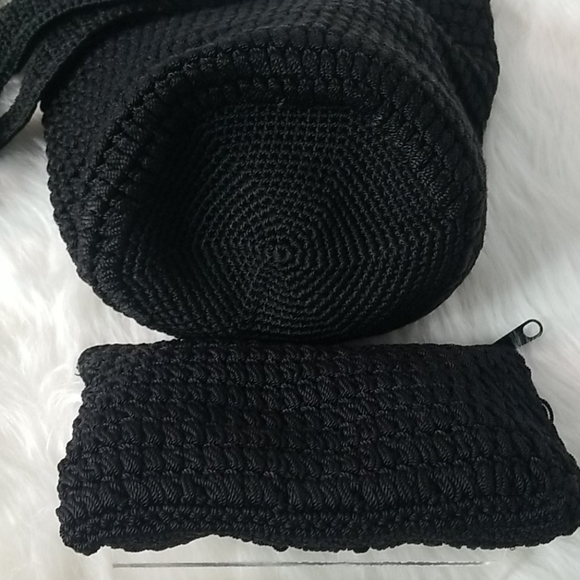 CHARTER CLUB TWO PIECE BLACK CROCHET PURSE / WCASE - Picture 4 of 8